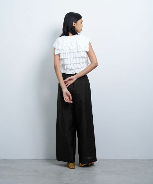 ネイビー レースフリル Tシャツ ウォームリブ襟レースTシャツ(90~150cm)(90cm ネイビー