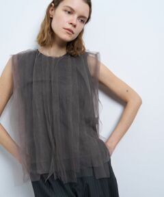 LANVIN en Bleu / ランバン オン ブルー Tシャツ | チュールレイヤードノースリーブカットソー