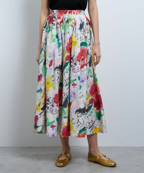 LANVIN en Bleu / ランバン オン ブルー ロング・マキシ丈スカート | fleur de fleurプリントタックスカート | 詳細4