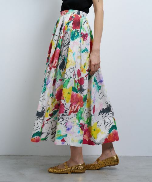 LANVIN en Bleu / ランバン オン ブルー ロング・マキシ丈スカート | fleur de fleurプリントタックスカート | 詳細5