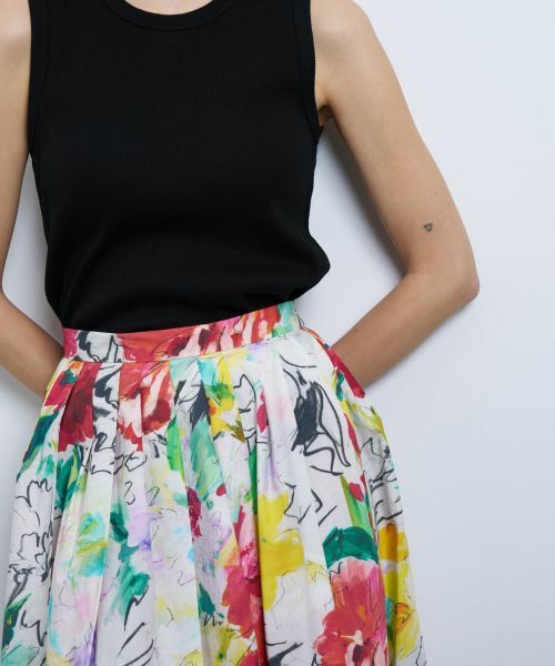 LANVIN en Bleu / ランバン オン ブルー ロング・マキシ丈スカート | fleur de fleurプリントタックスカート | 詳細7