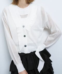 LANVIN en Bleu / ランバン オン ブルー カーディガン・ボレロ | Vネックフリルトリムカーディガン