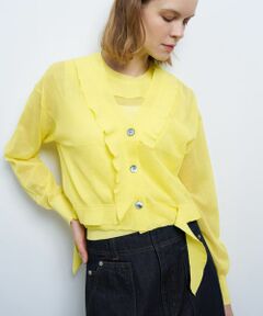 LANVIN en Bleu / ランバン オン ブルー カーディガン・ボレロ | Vネックフリルトリムカーディガン