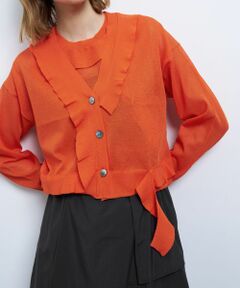 LANVIN en Bleu / ランバン オン ブルー カーディガン・ボレロ | Vネックフリルトリムカーディガン