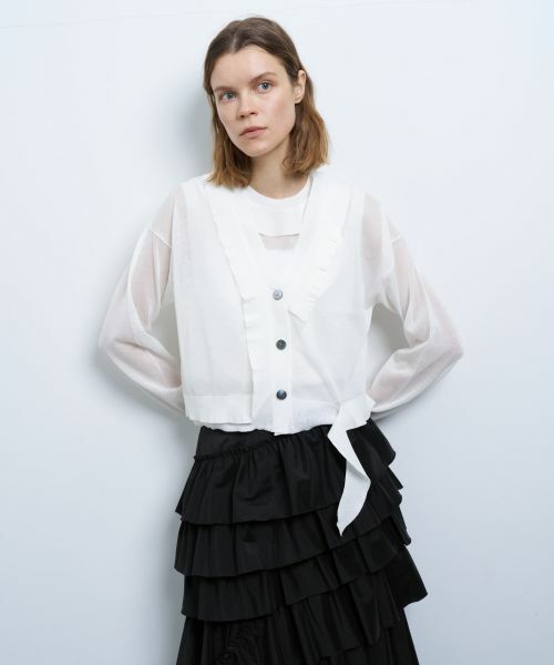 セール】 Vネックフリルトリムカーディガン （カーディガン