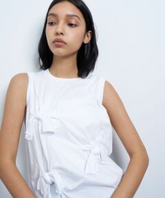LANVIN en blueリボン付きグレー長袖トップス 手洗い可】シアーレースカットソー|LANVIN en Bleu | LANVIN en