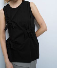 LANVIN en Bleu / ランバン オン ブルー Tシャツ | 【手洗い可】ノットリボンノースリーブカットソー