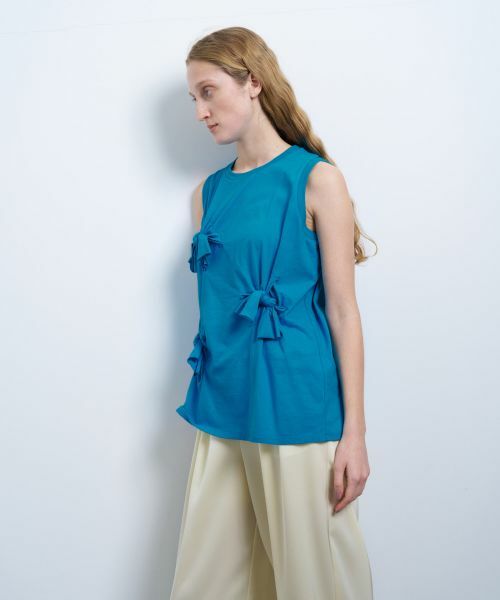 LANVIN en Bleu / ランバン オン ブルー Tシャツ | 【手洗い可】ノットリボンノースリーブカットソー | 詳細4