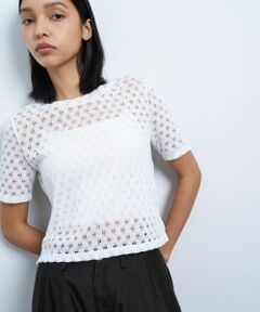 LANVIN en Bleu / ランバン オン ブルー Tシャツ | 【手洗い可】シアーレースカットソー