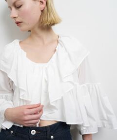 LANVIN en Bleu / ランバン オン ブルー シャツ・ブラウス | 撥水速乾ナイロンラッフルブラウス