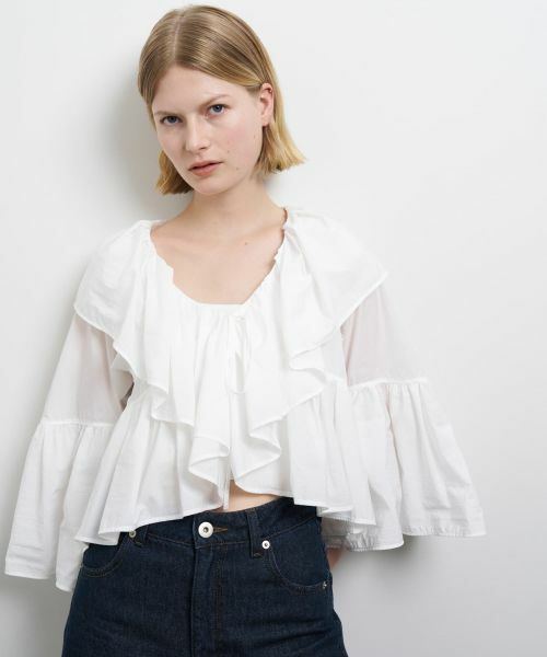 LANVIN en Bleu / ランバン オン ブルー シャツ・ブラウス | 撥水速乾ナイロンラッフルブラウス | 詳細4