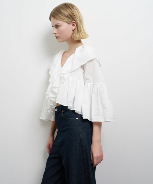 LANVIN en Bleu / ランバン オン ブルー シャツ・ブラウス | 撥水速乾ナイロンラッフルブラウス | 詳細5