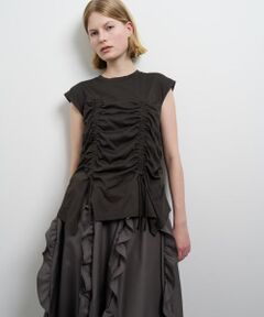 LANVIN en Bleu / ランバン オン ブルー Tシャツ | ドロストギャザーノースリーブカットソー