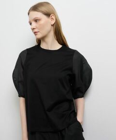 LANVIN en Bleu / ランバン オン ブルー Tシャツ | シアーコクーンスリーブコンビカットソー