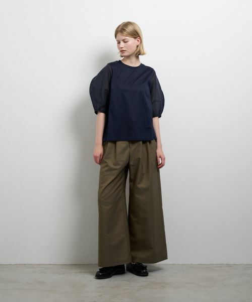 LANVIN en Bleu / ランバン オン ブルー Tシャツ | シアーコクーンスリーブコンビカットソー | 詳細1