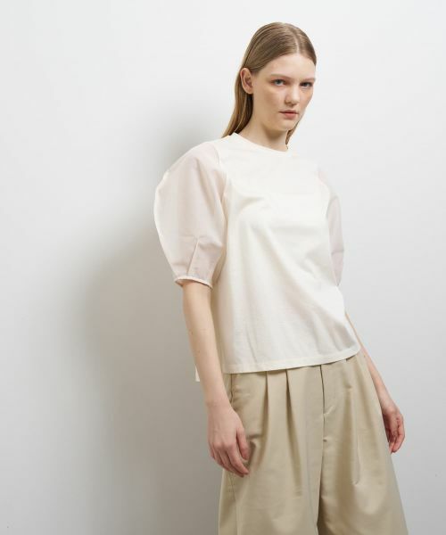 LANVIN en Bleu / ランバン オン ブルー Tシャツ | シアーコクーンスリーブコンビカットソー | 詳細12