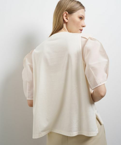 LANVIN en Bleu / ランバン オン ブルー Tシャツ | シアーコクーンスリーブコンビカットソー | 詳細14