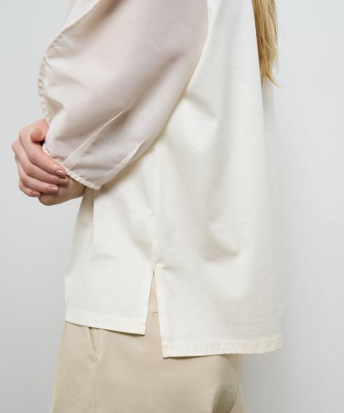 LANVIN en Bleu / ランバン オン ブルー Tシャツ | シアーコクーンスリーブコンビカットソー | 詳細15