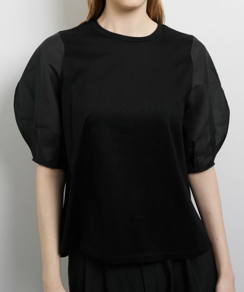 LANVIN en Bleu / ランバン オン ブルー Tシャツ | シアーコクーンスリーブコンビカットソー | 詳細22