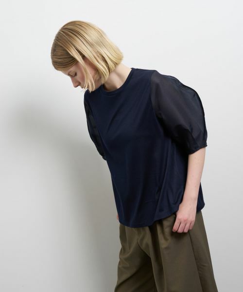 LANVIN en Bleu / ランバン オン ブルー Tシャツ | シアーコクーンスリーブコンビカットソー | 詳細5