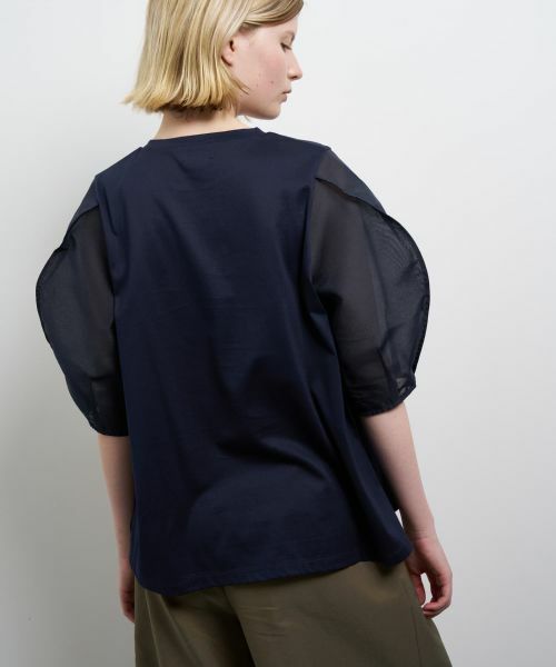 LANVIN en Bleu / ランバン オン ブルー Tシャツ | シアーコクーンスリーブコンビカットソー | 詳細6