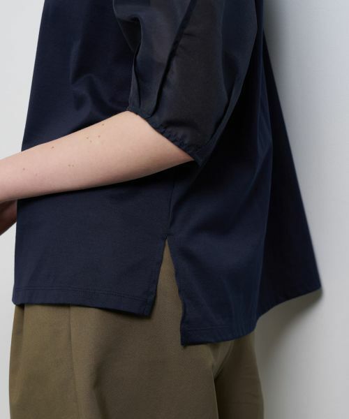 LANVIN en Bleu / ランバン オン ブルー Tシャツ | シアーコクーンスリーブコンビカットソー | 詳細8