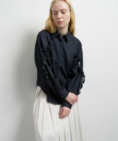 LANVIN en Bleu / ランバン オン ブルー シャツ・ブラウス | ポリエステルウール／デニムフリルブラウス