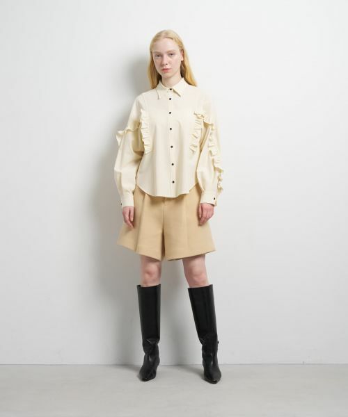 LANVIN en Bleu / ランバン オン ブルー シャツ・ブラウス | ポリエステルウール／デニムフリルブラウス | 詳細1