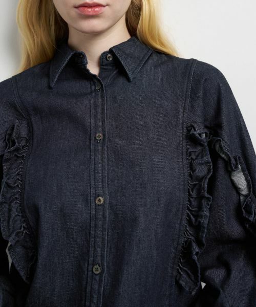 LANVIN en Bleu / ランバン オン ブルー シャツ・ブラウス | ポリエステルウール／デニムフリルブラウス | 詳細12