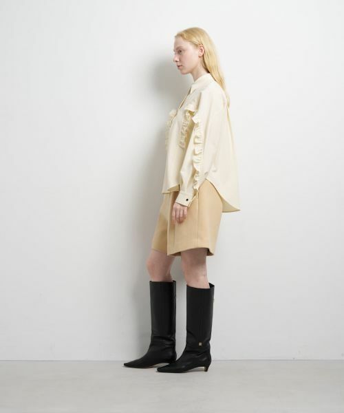 LANVIN en Bleu / ランバン オン ブルー シャツ・ブラウス | ポリエステルウール／デニムフリルブラウス | 詳細2