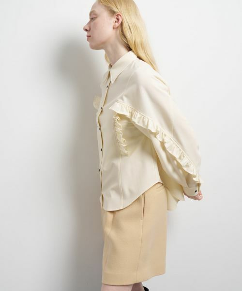 LANVIN en Bleu / ランバン オン ブルー シャツ・ブラウス | ポリエステルウール／デニムフリルブラウス | 詳細4