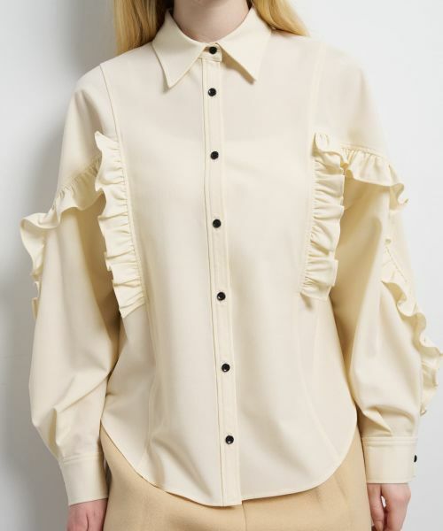LANVIN en Bleu / ランバン オン ブルー シャツ・ブラウス | ポリエステルウール／デニムフリルブラウス | 詳細6