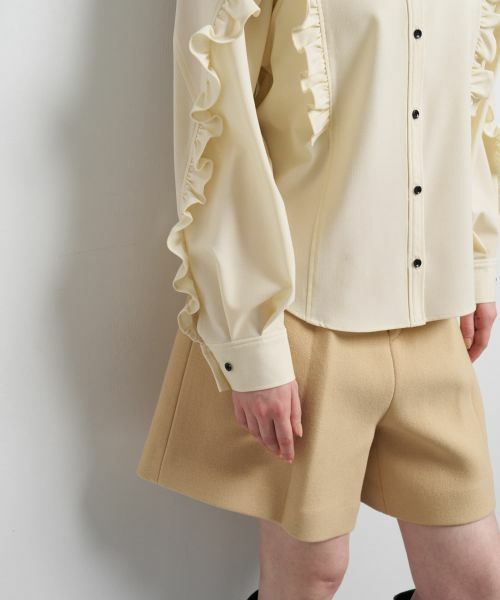 LANVIN en Bleu / ランバン オン ブルー シャツ・ブラウス | ポリエステルウール／デニムフリルブラウス | 詳細7