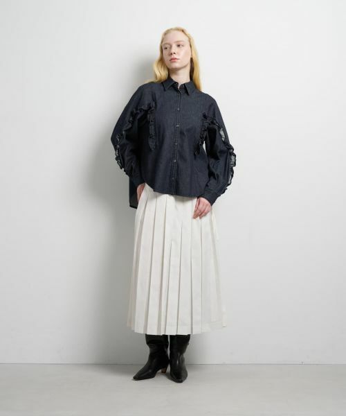 LANVIN en Bleu / ランバン オン ブルー シャツ・ブラウス | ポリエステルウール／デニムフリルブラウス | 詳細8