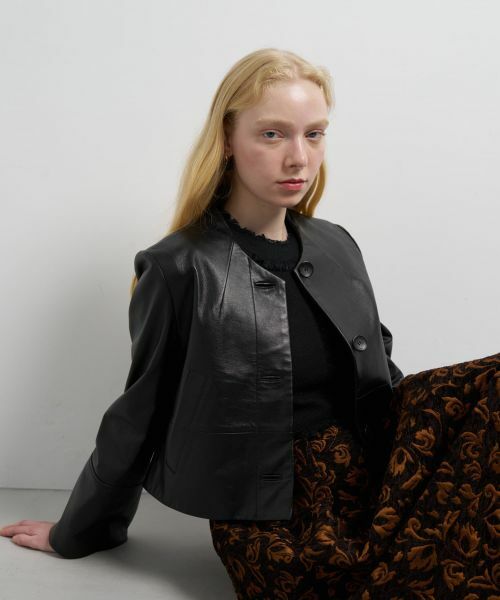 LANVIN en Bleu/ランバン オン ブルー ラムレザーショートジャケット ブラック 36