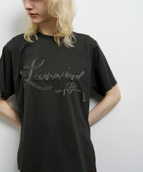 LANVIN en Bleu/ランバン オン ブルー グログランテープロゴ刺繍Tシャツ チャコールグレー 38 LANVIN en Bleu/ランバン オン ブルー グログランテープロゴ刺繍Tシャツ チャコールグレー 38