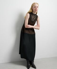 LANVIN en Bleu / ランバン オン ブルー ドレス | プリーツコンビマットサテンワンピース