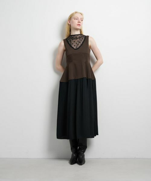 LANVIN en Bleu / ランバン オン ブルー ドレス | プリーツコンビマットサテンワンピース | 詳細1