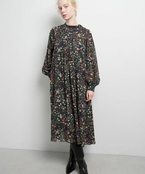 LANVIN en Bleu / ランバン オン ブルー ドレス | AUBE & BRUMEプリントサイドボウタイワンピース(ブラック)