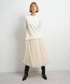 LANVIN en Bleu / ランバン オン ブルー ドレス | チュールプリーツコンビニットワンピース