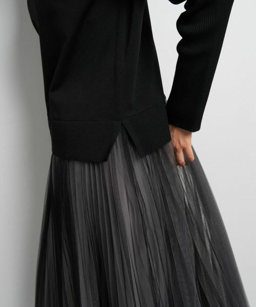 LANVIN en Bleu / ランバン オン ブルー ドレス | チュールプリーツコンビニットワンピース | 詳細20