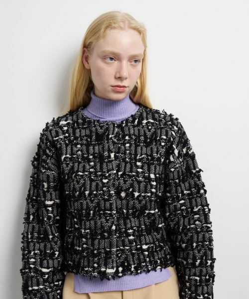 LANVIN en Bleu / ランバン オン ブルー カーディガン・ボレロ | ロゴカットジャガードニットジャケット | 詳細7