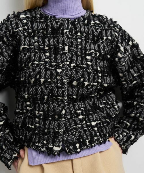 LANVIN en Bleu / ランバン オン ブルー カーディガン・ボレロ | ロゴカットジャガードニットジャケット | 詳細9