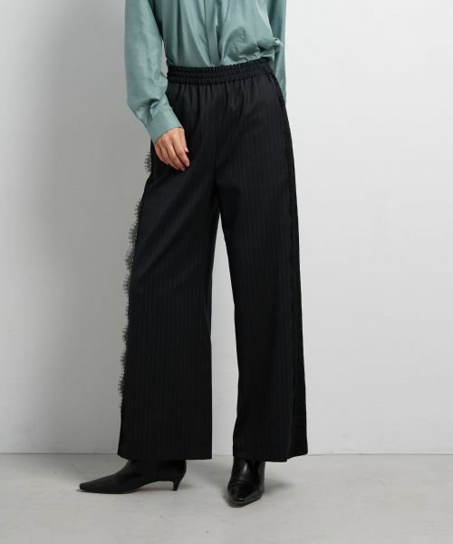 LANVIN en Bleu/ランバン オン ブルー サイドレースウールゴムパンツ ネイビー 36 LANVIN en Bleu/ランバン オン ブルー サイドレースウールゴムパンツ ネイビー 36