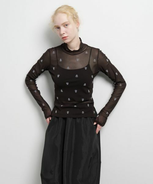 LANVIN en Bleu / ランバン オン ブルー Tシャツ | ART DECO 100th Anniversaryフロッキープリントチュールカットソー | 詳細4