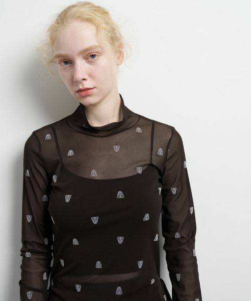 LANVIN en Bleu / ランバン オン ブルー Tシャツ | ART DECO 100th Anniversaryフロッキープリントチュールカットソー | 詳細7