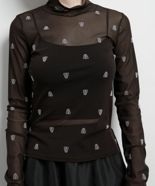 LANVIN en Bleu / ランバン オン ブルー Tシャツ | ART DECO 100th Anniversaryフロッキープリントチュールカットソー | 詳細8