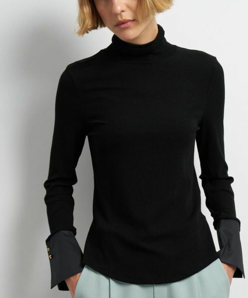 LANVIN en Bleu / ランバン オン ブルー Tシャツ | カシミヤシルクカフスコンビカットソー（ブラック）