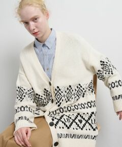 LANVIN en Bleu / ランバン オン ブルー カーディガン・ボレロ | Vネックジャガードニットカーディガン