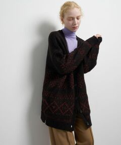 LANVIN en Bleu / ランバン オン ブルー カーディガン・ボレロ | Vネックジャガードニットカーディガン